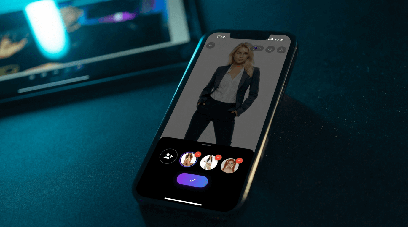 Picovix AI video creation interface showing before and after face swap transformation